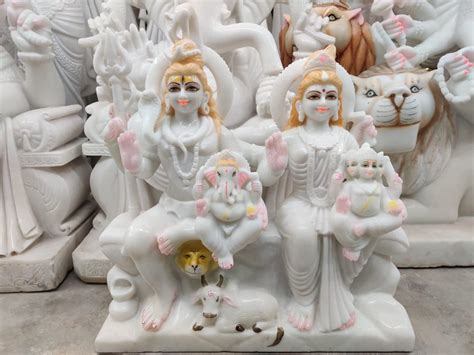 Hindu White Marble Shiv Parivar Statue For Worship Size Inch At