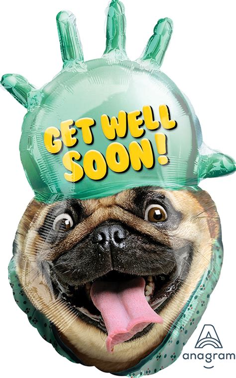 Avanti Get Well Soon Pug Mylar Balloon Inflated With Helium Village