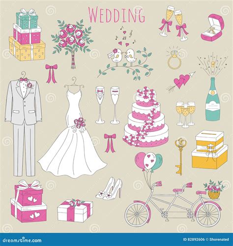 Vector Set Of Hand Drawn Wedding Icons Stock Vector Illustration Of