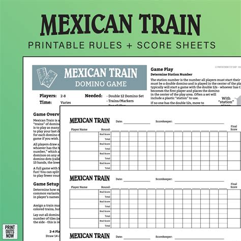 MEXICAN TRAIN Printable Rules & Scoresheets Print as Many as You Need Easy Print at Home ...