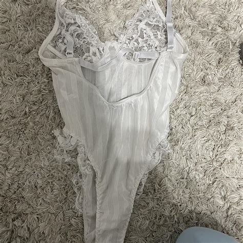 White Lace Bodysuit Hardly Worn Lace White Depop