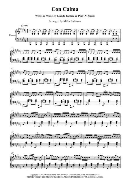 Con Calma Sheet Music Daddy Yankee Play N Skillz Piano Solo