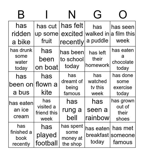 Present Perfect Bingo Card