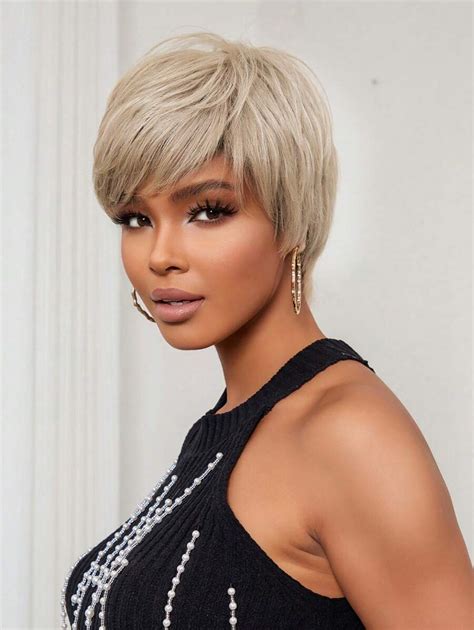 Elf Short Straight Pixie Cut With Bangs Golden Color Cheap Daily Use