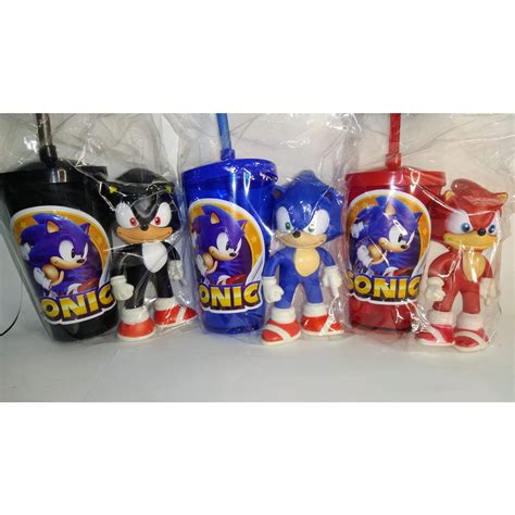 Kit Boneco Sonic Cm Copo Acrilico Canudo E Tampa Escolha De Cores