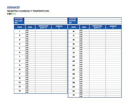 Formato Registro Humedad Y Temperatura Pdf Naturaleza