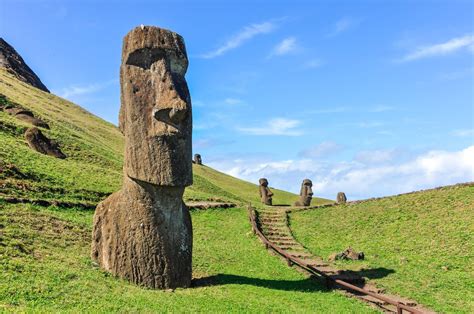 Moai statues in the Rano Raraku Volcano in Easter Island, Chile Unesco ...