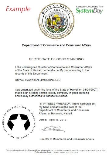 Hawaii Certificate Of Authority Renewal Llc Bible