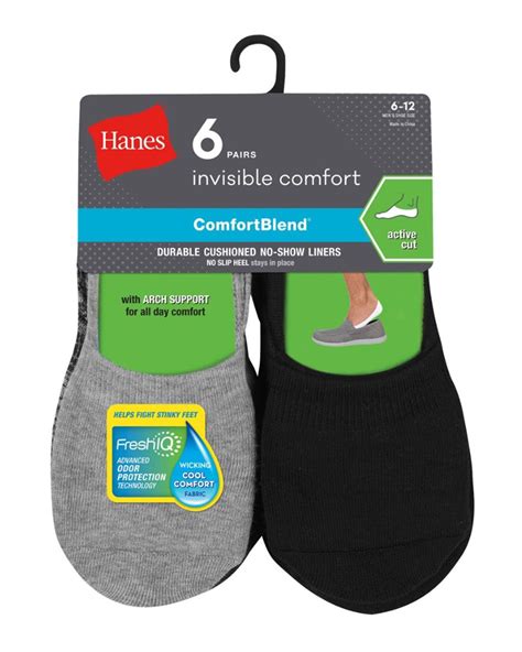 Hanes Ic26 Hanes Ic26 Mens Comfortblend Cushioned No Show Liner Socks Active Cut 6 Pack