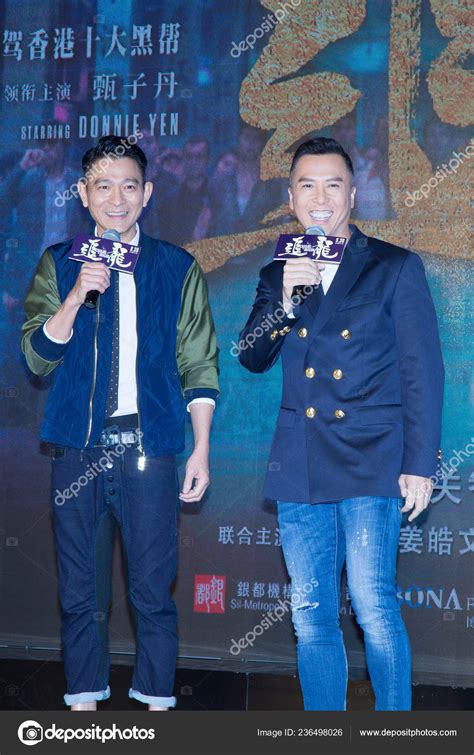 Hong Kong Singer Actor Andy Lau Left Actor Donnie Yen Stock Editorial