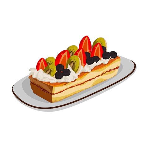 Ein St Ck Kuchen Mit Erdbeeren Und Kiwis Oben Drauf Premium Vektor