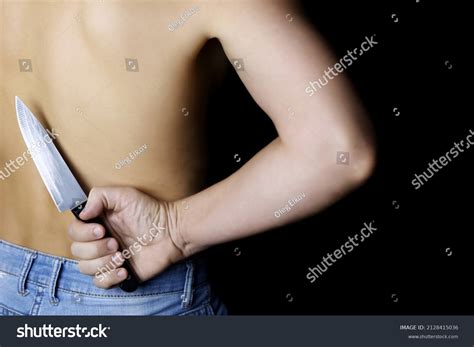 Man Jeans Naked Torso Standing Knife Stock Photo Shutterstock