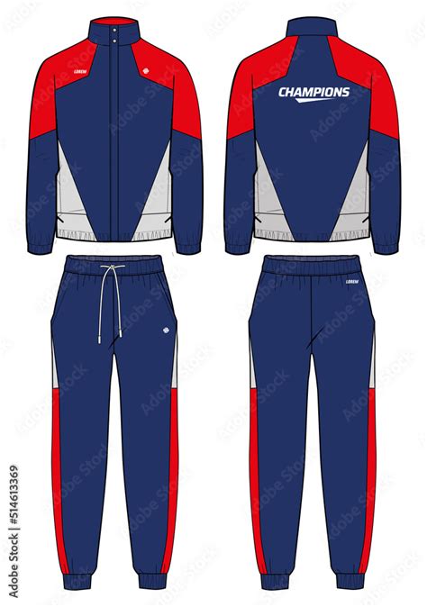 Long sleeve track suit jacket sweatshirt with jogger track bottom design flat sketch ...