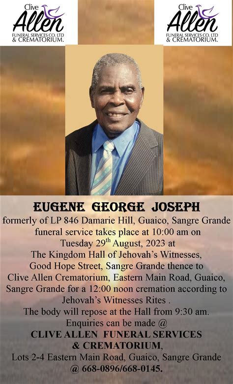 EUGENE GEORGE JOSEPH – Clive Allen Funeral Services Co. Ltd & Crematorium