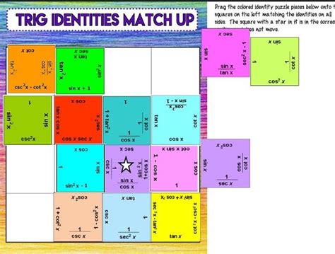 Trig Identities Match Up Drag The Colored Identity