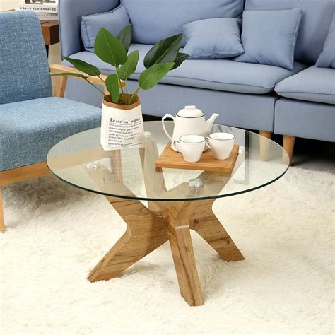 Cambridgeshire Cross Legs Coffee Table Round Glass Coffee Table