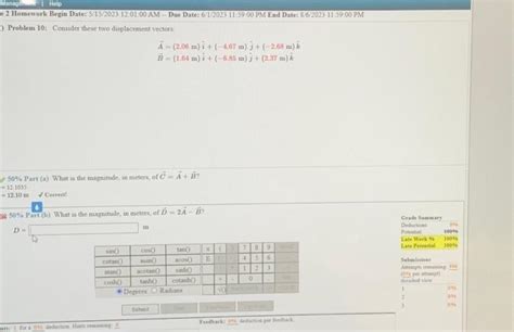 Solved Problem Consider These Two Displacement Vectors Chegg