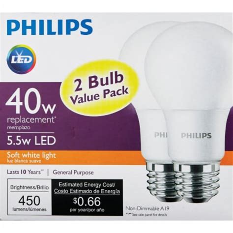 Philips W Equivalent Soft White A Medium Led Light Bulb Pack