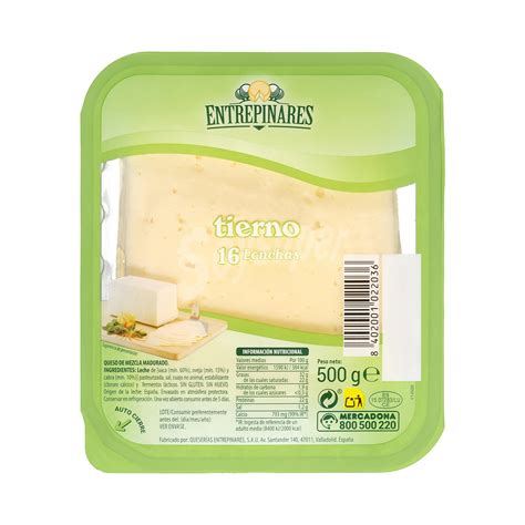 Entrepinares Queso Barra Lonchas Tierno 500 G Aprox Paquete 16 U