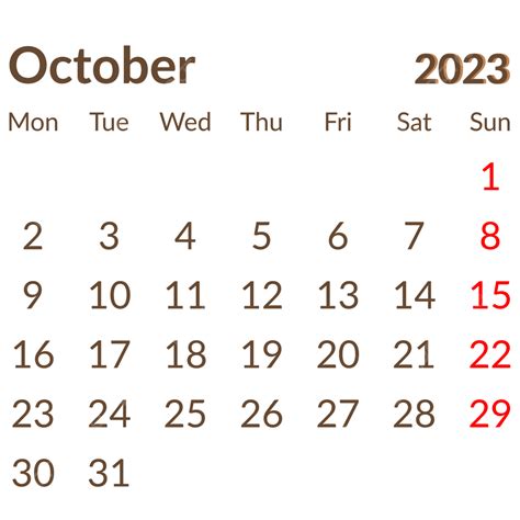 Simple Style Otter Brown October 2023 Calendar October 2023 Calendar