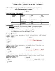 Wave Speed Worksheet Pdf Wave Speed Equation Practice Problems The