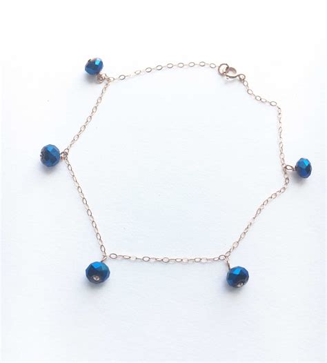 Personalized Blue Ankle Bracelet Initial Anklet Blue Etsy