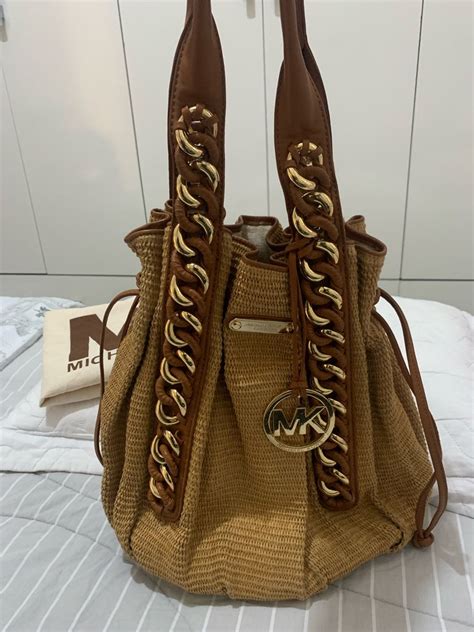 Bolsa Original Mk Michael Kors palha Alça e Detalhes em Couro