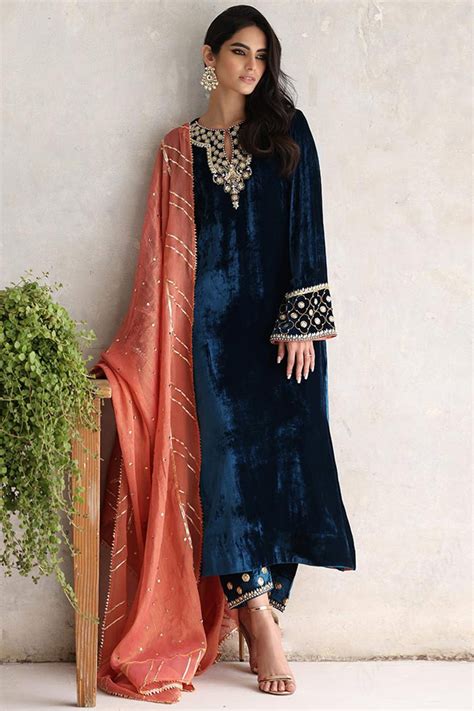 Blue Velvet Dress Pakistani Atelier Yuwa Ciao Jp