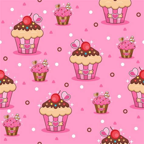 Fondo De Patr N De Vector De Dibujos Animados Lindo Cupcake Cereza