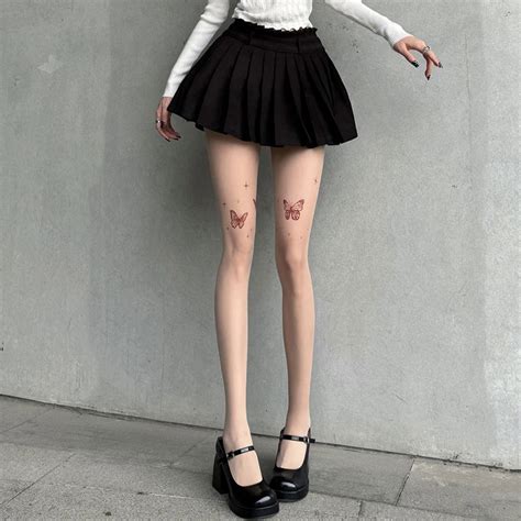 Butterfly Print Tattoo Tights Y K Girls Lolita Kawaii Thigh High Stockings Women Lingerie Sexy