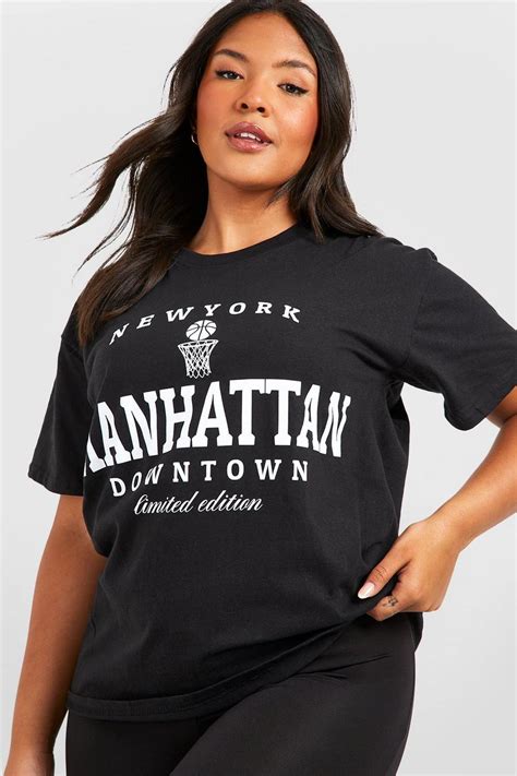 Black Plus Manhattan Slogan Oversized T Shirt Boohoo Uk