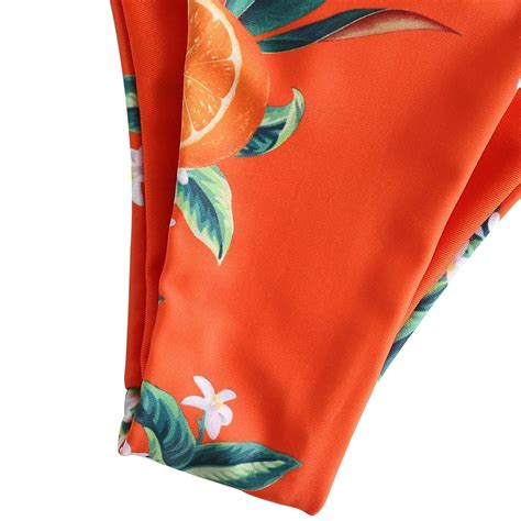 Cute Orange Printed Bikini Set Sexy Women Swimwear New Push Up