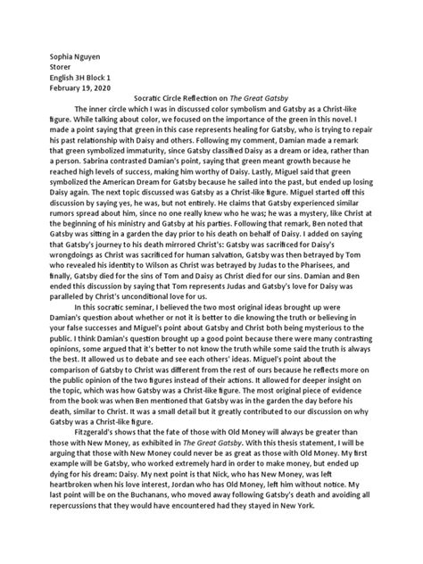 Socratic Seminar Tgg Pdf The Great Gatsby Jesus