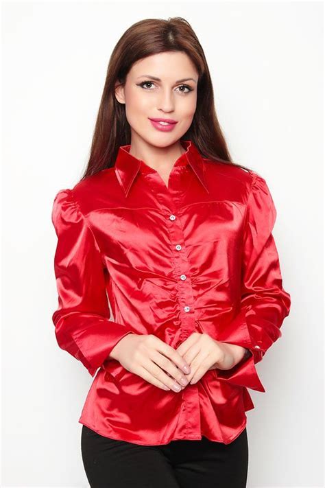 Bright Red Satin Blouse Blouse Sexy Blouse And Skirt Satin Top Red