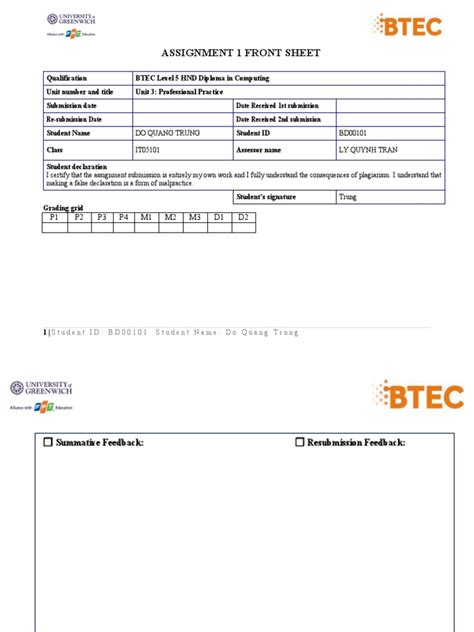 Rqf Update Assignment Front Sheet 2020 Pp Pdf