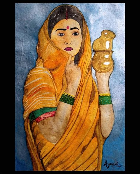 A Painting Of A Woman Holding A Vase In Her Right Hand And Wearing A