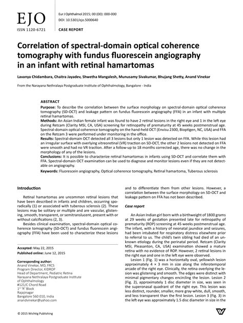 Pdf Correlation Of Spectral Domain Optical Coherence Tomography With Fundus Fluorescein