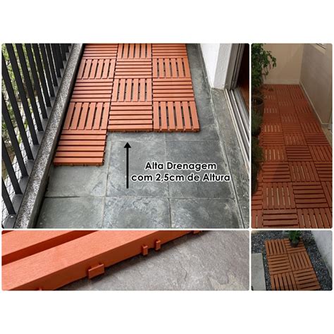 KIT 6 un Deck textura madeira plástico encaixe modular Decks Piscina