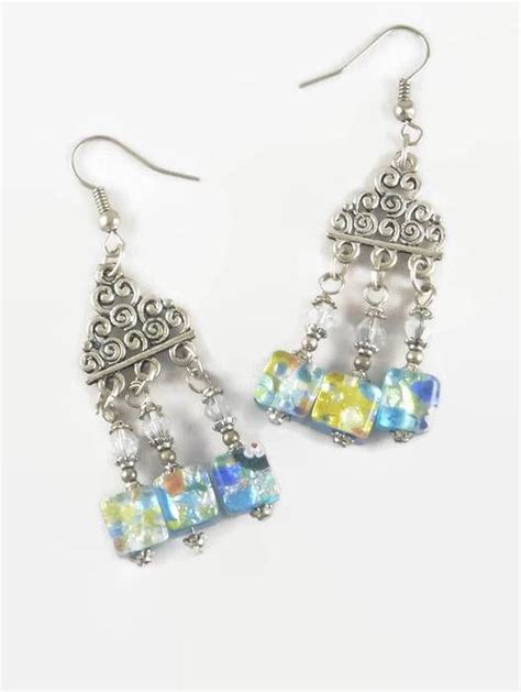 Boucles D Oreille Chandelier Bleues Murano Cubiques Murano Bertrand