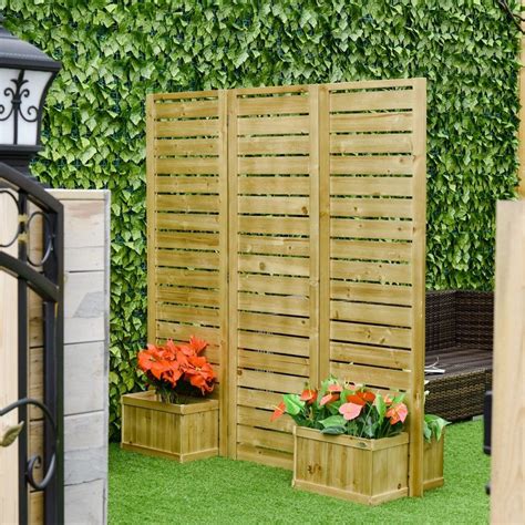 Outsunny Privacy Screen With 4 Wooden Planter Box Flower Pot Vegetable