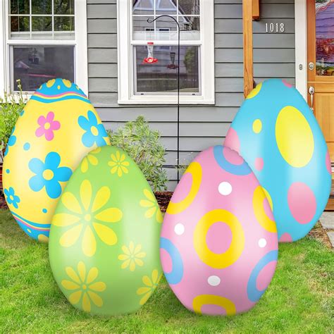 Jetec 4 Pcs 24 Inch Easter Colorful Egg Inflatable Outdoor Decoration Easter