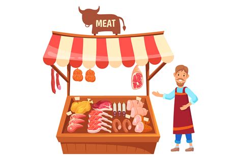 Meat Market Stand Cartoon Butcher Store Graphic By Smartstartstocker