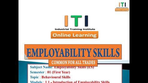 ITI ES Employability Skill Subject 1 1 Behavioural Skill Introduction