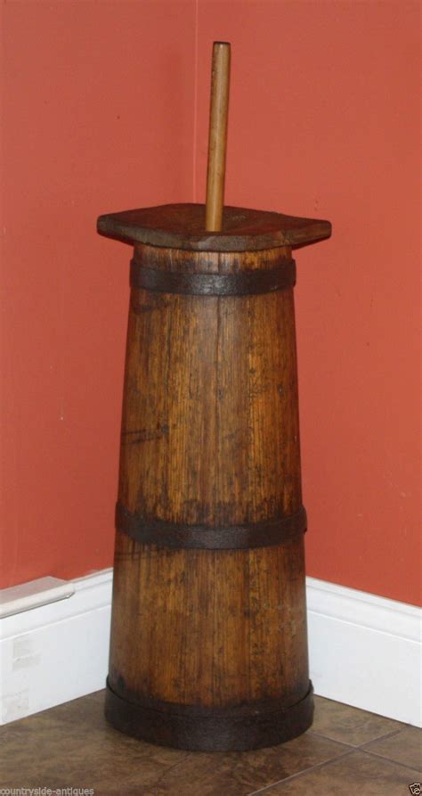 Antique Country Primitive Wooden Butter Churn 19th Century Staved Pine