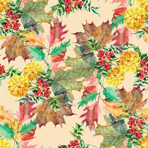 Watercolor Seamless Pattern Flowers Leaves Stock Illustrations