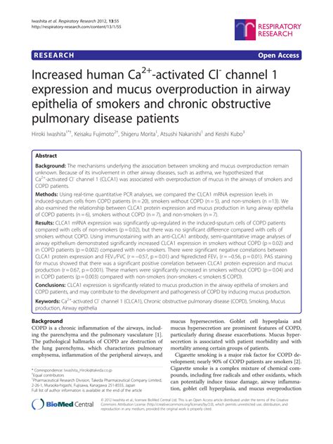 PDF Increased Human Ca Activated Cl Channel 1 Expression And Mucus