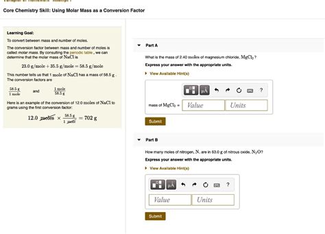 Solved Core Chemistry Skill Using Molar Mass As Conversion Factor