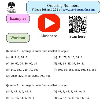 Ordering Numbers Textbook Exercise Corbettmaths Worksheets Library