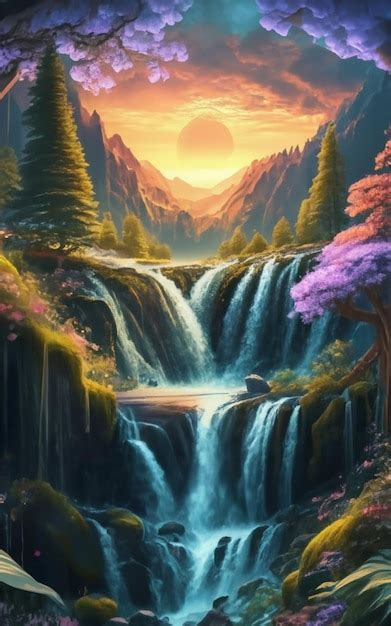 Premium Photo Vector Image Of An Enchanting Shimmering Waterfall