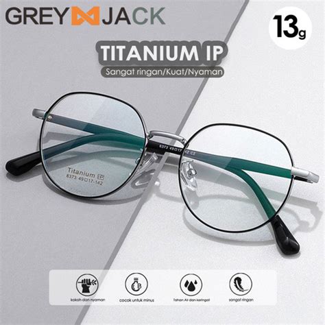 Promo Grey Jack Kacamata Frame Titanium Model Bulat Ringan Fashionable